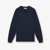 Crew Neck Cotton Sweater with Nylon Details Blue