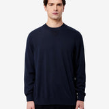 Crew Neck Cotton Sweater with Nylon Details Blue
