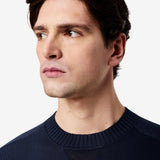 Crew Neck Cotton Sweater with Nylon Details Blue