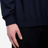 Crew Neck Cotton Sweater with Nylon Details Blue