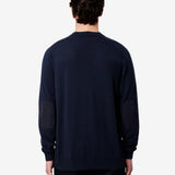 Crew Neck Cotton Sweater with Nylon Details Blue