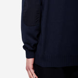 Crew Neck Cotton Sweater with Nylon Details Blue