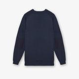 Crew Neck Cotton Sweater with Nylon Details Blue