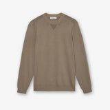 Crew Neck Cotton Sweater with Nylon Details Sand