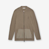 Zip-Up Cotton Cardigan with Nylon Details