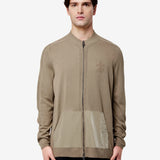 Zip-Up Cotton Cardigan with Nylon Details