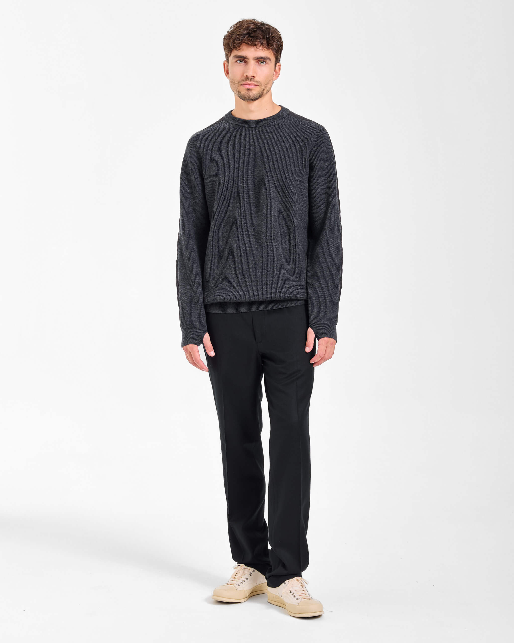 Wool Sweater with Nylon Inserts Anthracite - Premiata