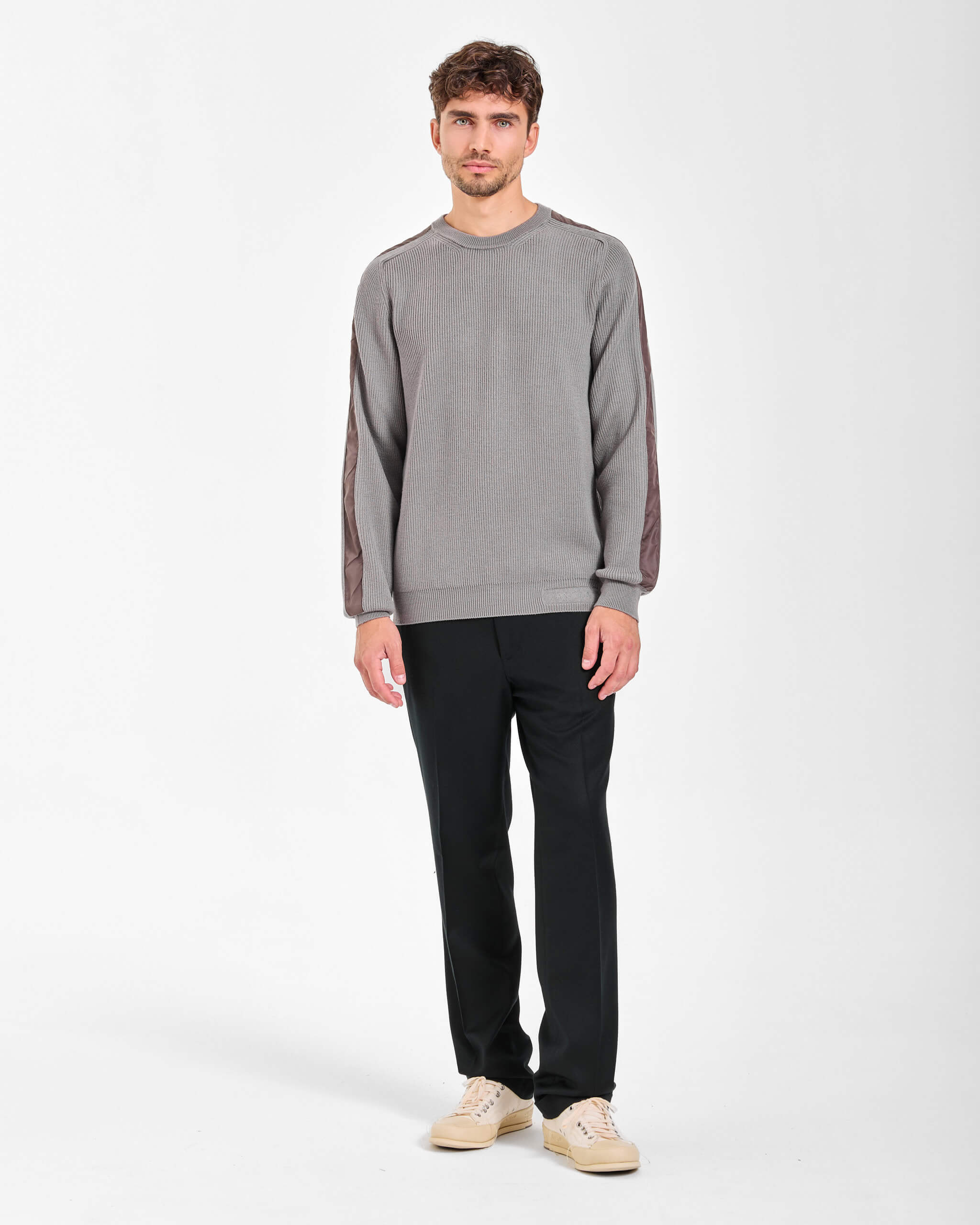 Wool Sweater with Nylon Inserts Taupe - Premiata