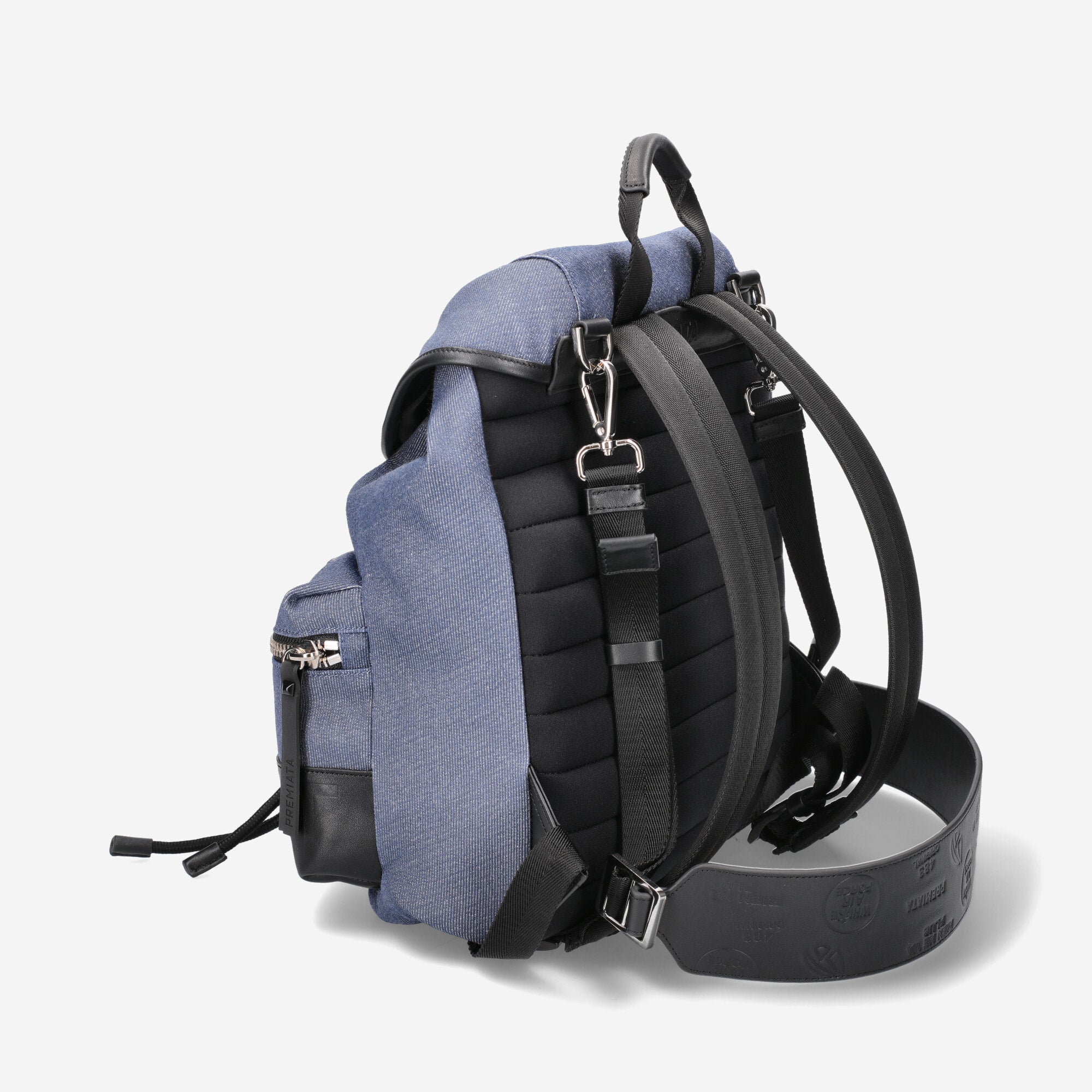 Lyn Premiata's Navy Nylon and Leather Lined Backpack